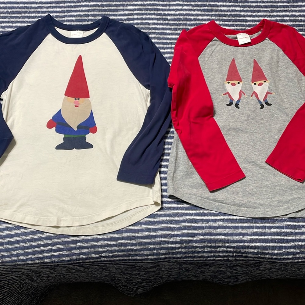 Hanna Andersson holiday Christmas gnome elf elves raglan tee lot 130 8 red navy
